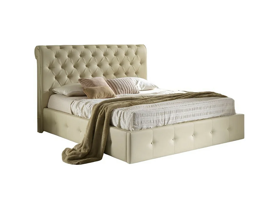 Letto matrimoniale contenitore ecopelle crema Peninsula 180x233x120H