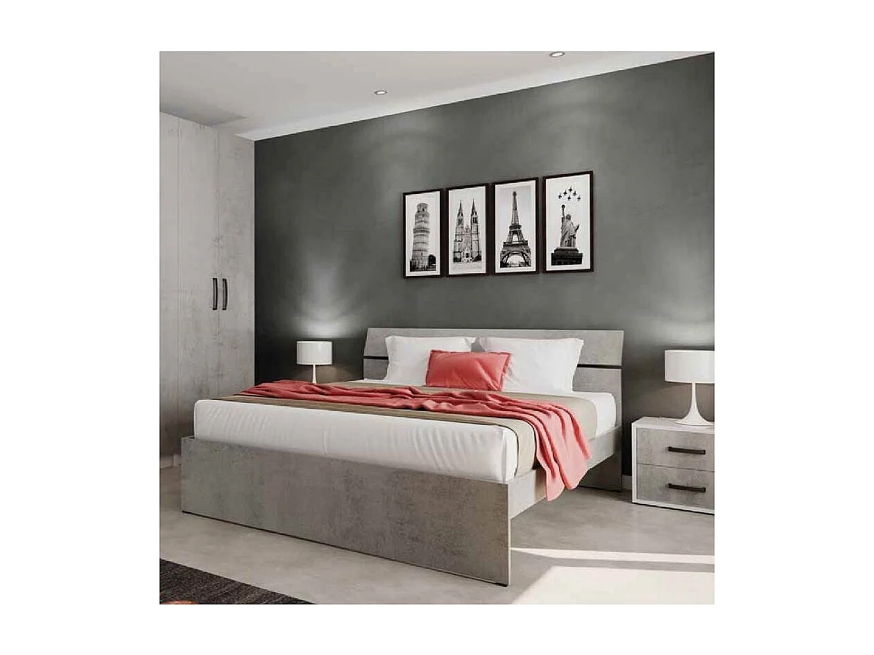 Letto una piazza e mezza in legno colore cemento