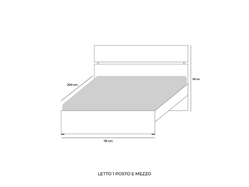 Letto una piazza e mezza in legno colore cemento
