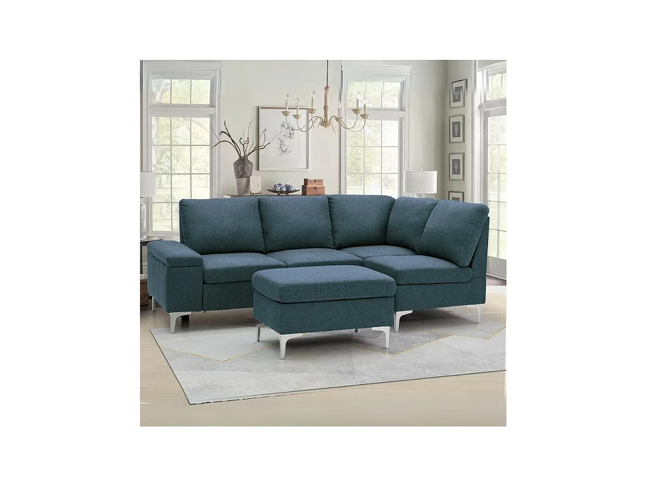 Divano angolare destro tessuto grigio Dina con bracciolo porta oggetti 218X172X87H