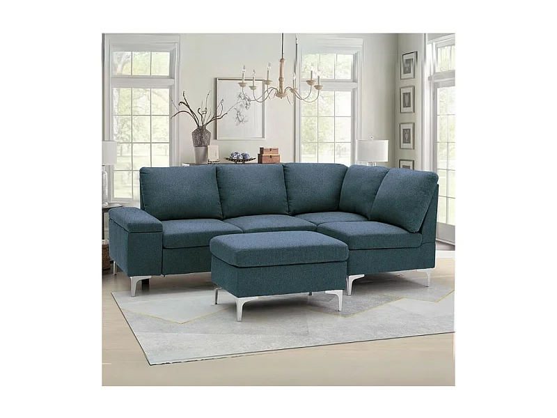 Divano angolare destro tessuto grigio Dina con bracciolo porta oggetti 218X172X87H