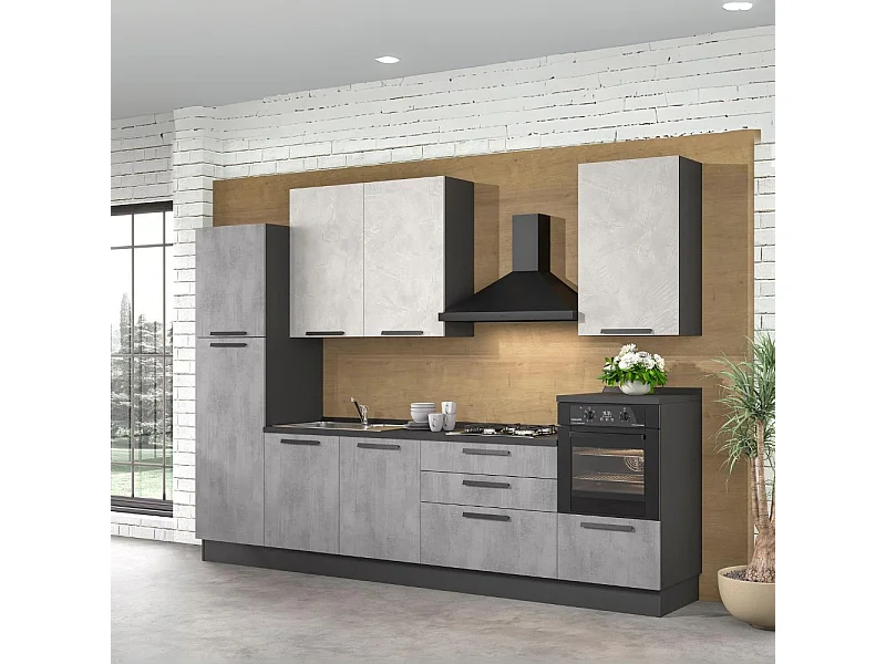 Cucina lineare moderna elettrodomestici inclusi Sinki 330 ossido e spatolato