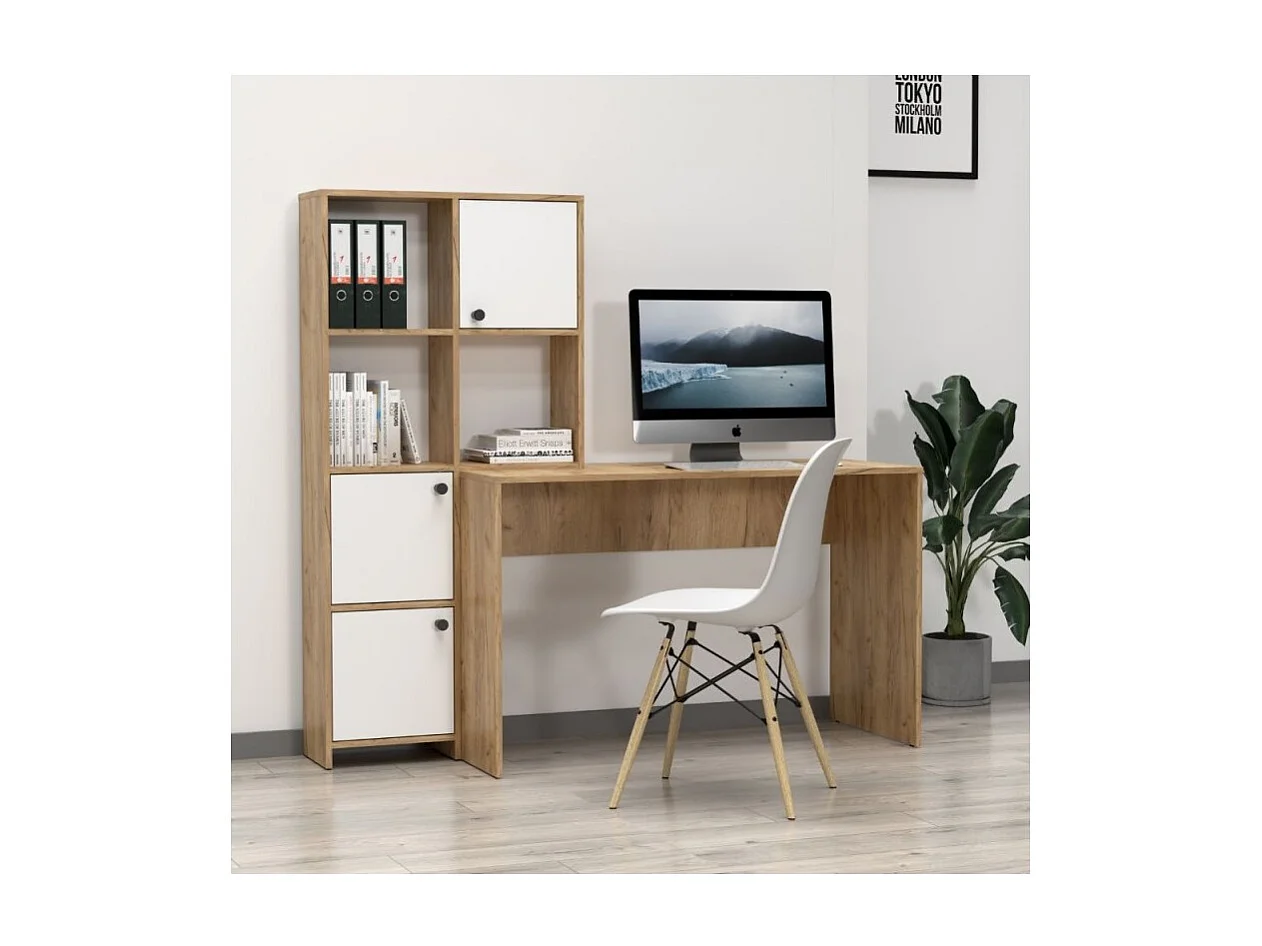 Scrivania con Libreria Halk 156 colore rovere bianco