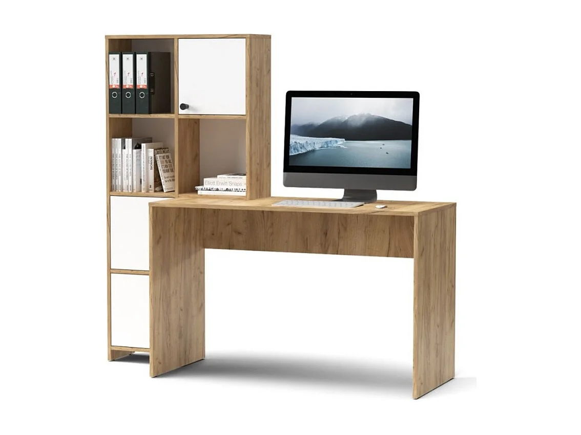 Scrivania con Libreria Halk 156 colore rovere bianco