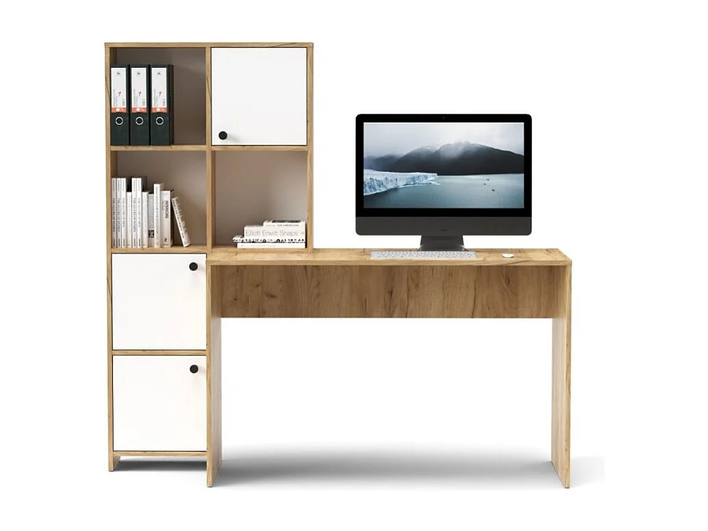 Scrivania con Libreria Halk 156 colore rovere bianco