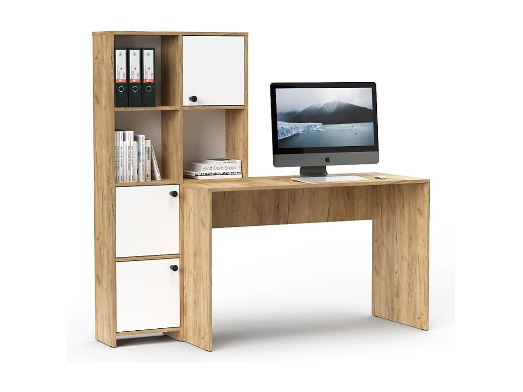 Scrivania con Libreria Halk 156 colore rovere bianco