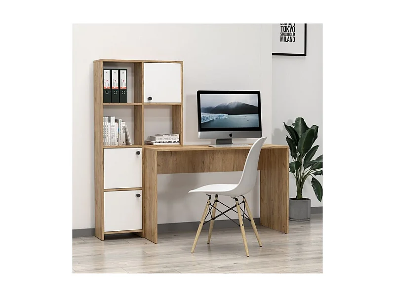 Scrivania con Libreria Halk 156 colore rovere bianco