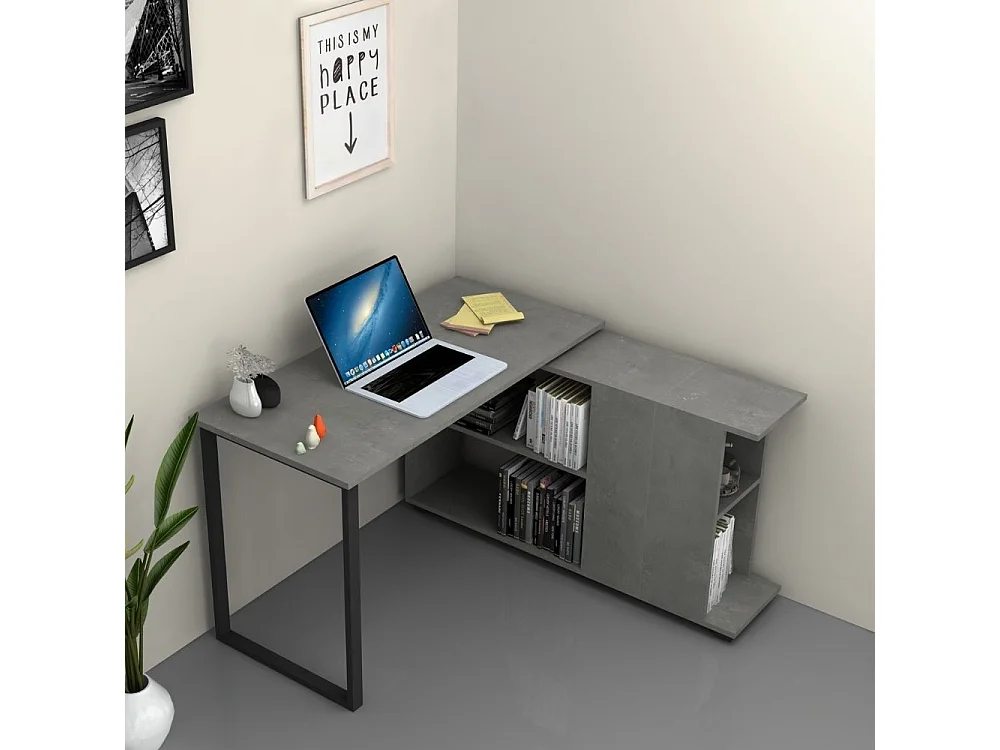 Scrivania con libreria Oslo 120x60 cm. colore cemento