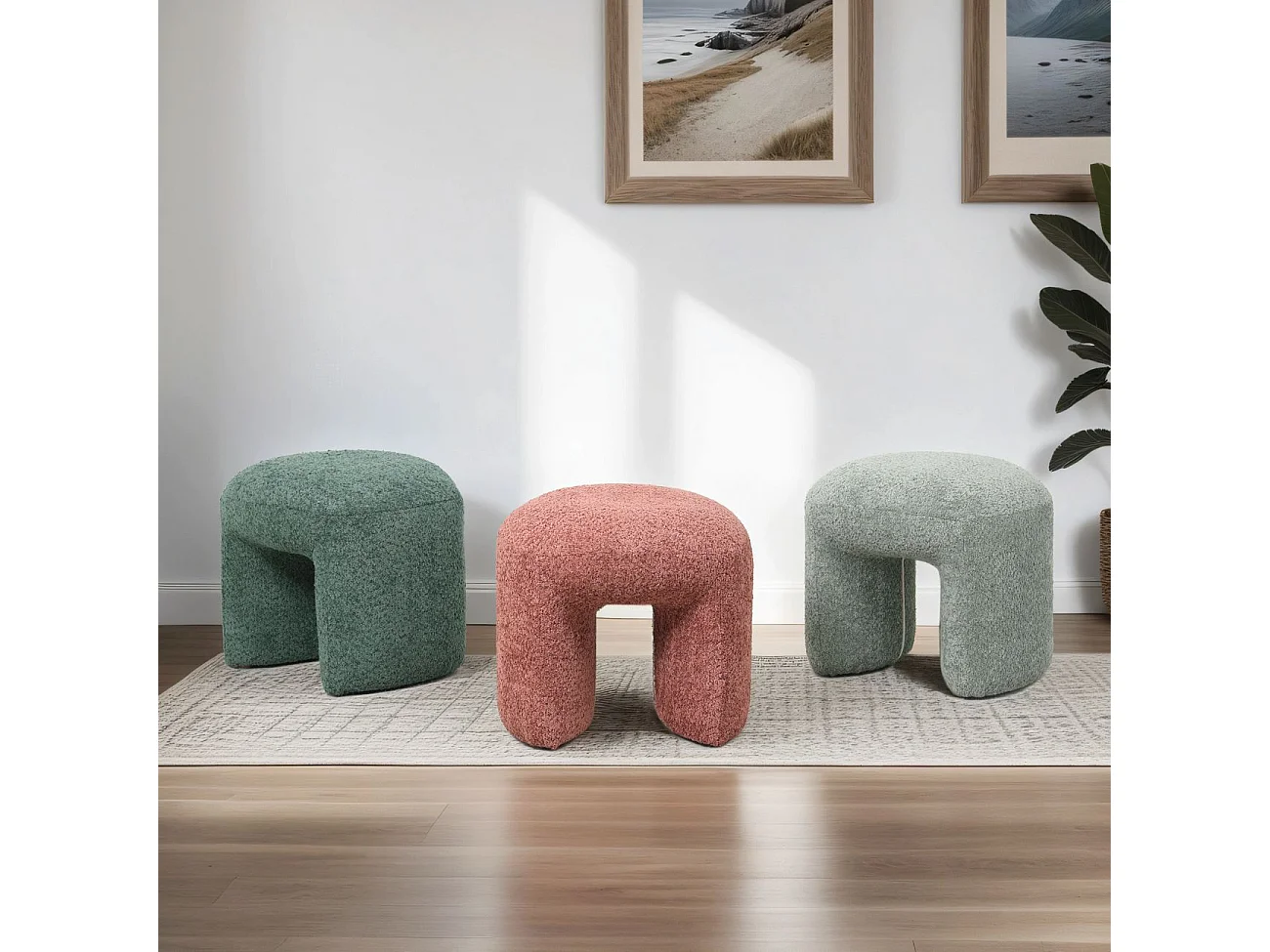 Pouf tissu effet fourrure rase vieux rose LOMOS