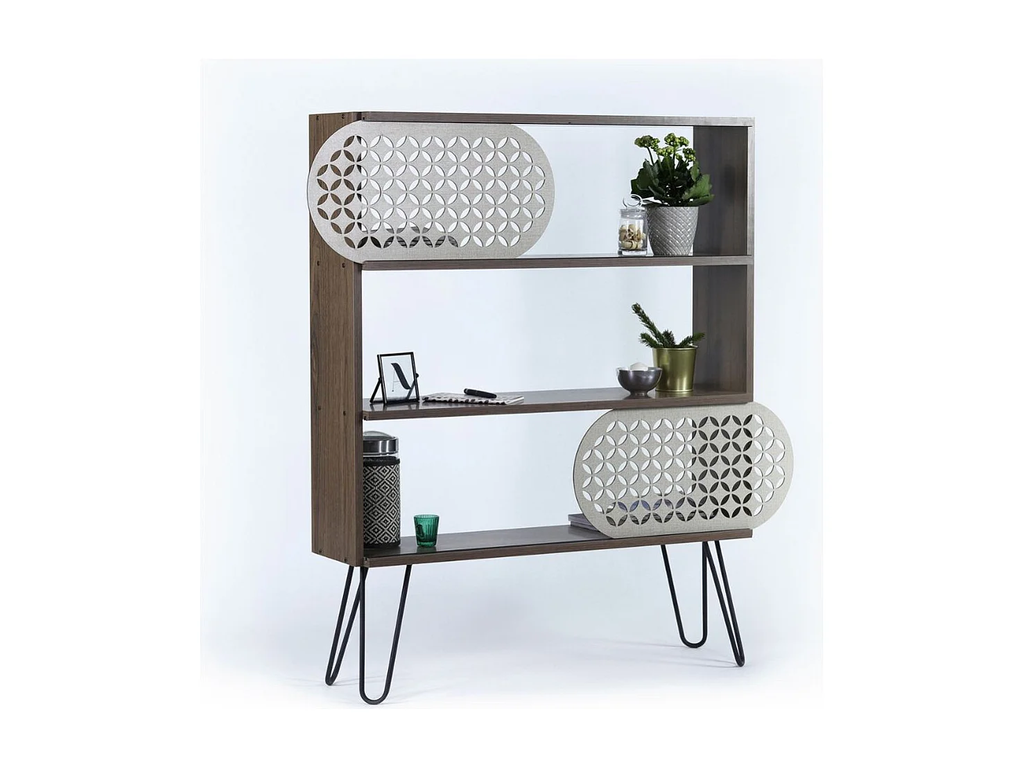 Libreria 3 ripiani Illia 94x25x117 MT190511 colore noce e gambe nere