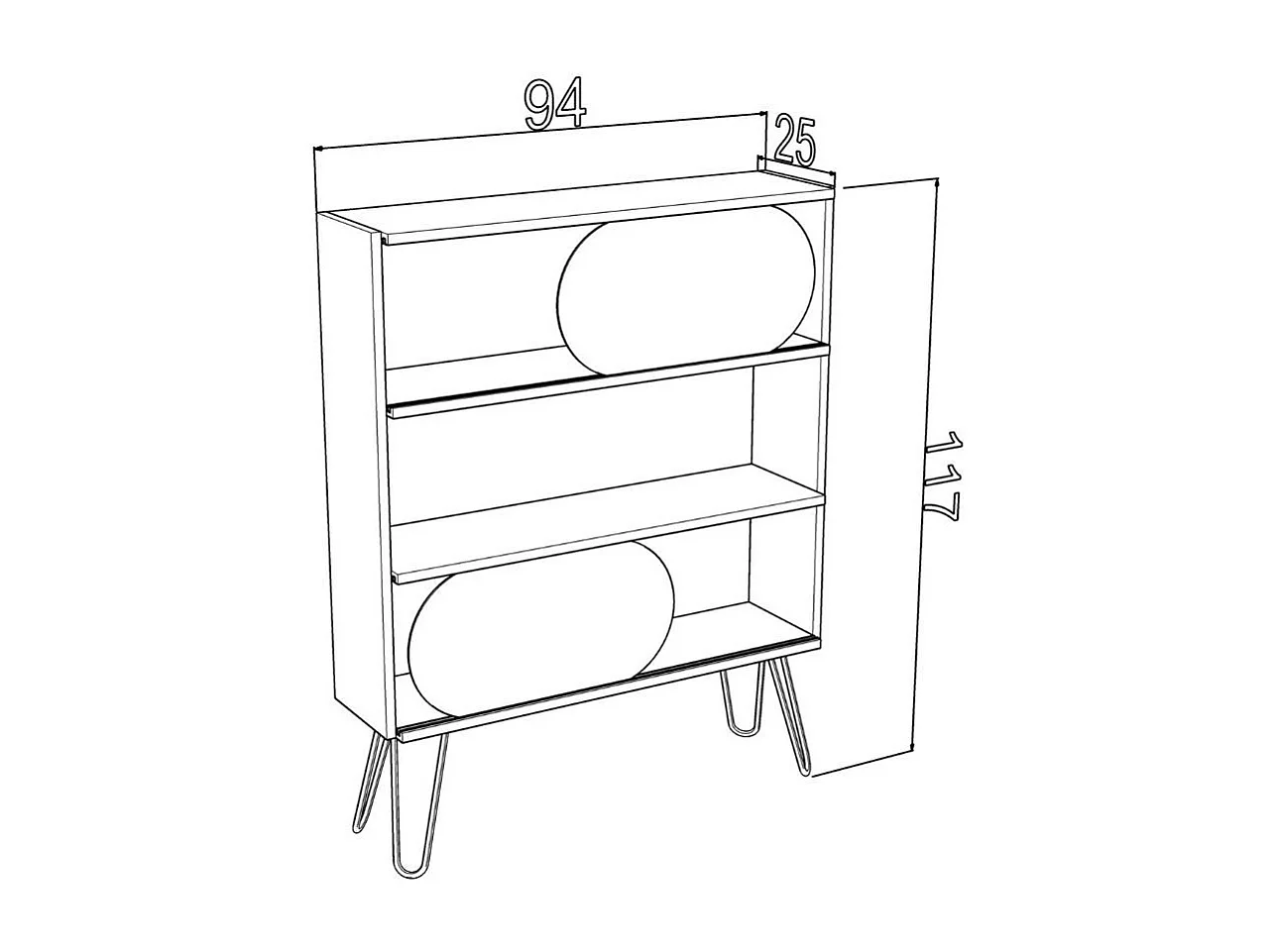 Libreria 3 ripiani Illia 94x25x117 MT190511 colore noce e gambe nere