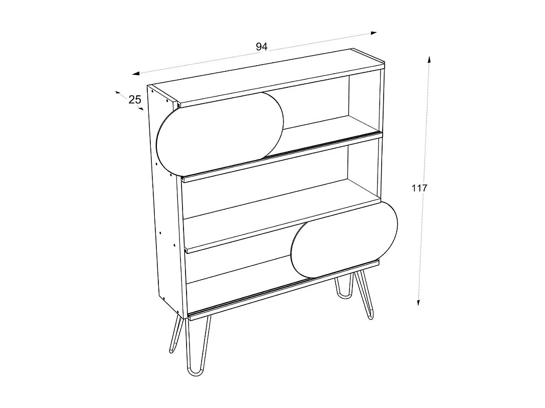 Libreria 3 ripiani Illia 94x25x117 MT190511 colore noce e gambe nere