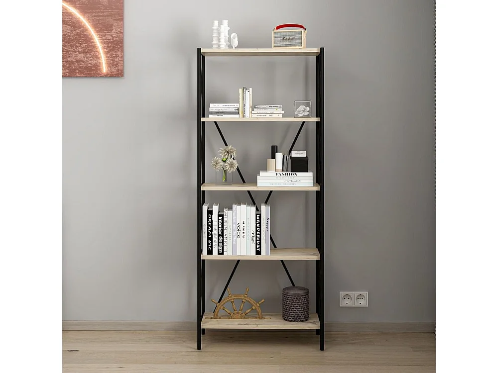 Libreria nera e rovere Axel 62x26x150H – Stile industriale e funzionalità per ogni ambiente