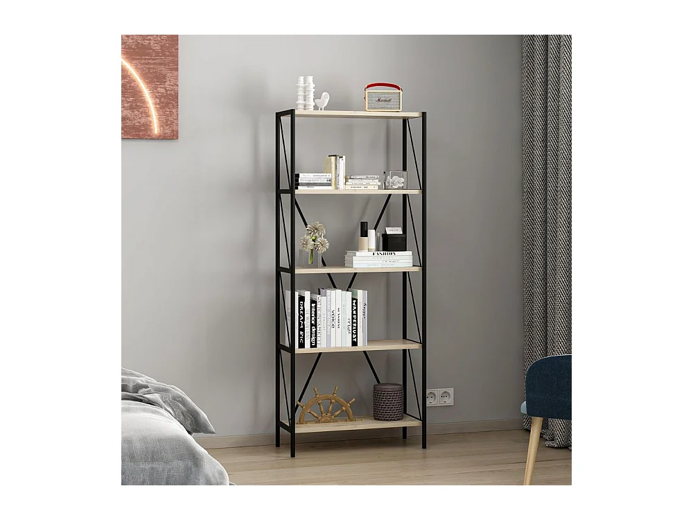 Libreria nera e rovere Axel 62x26x150H – Stile industriale e funzionalità per ogni ambiente