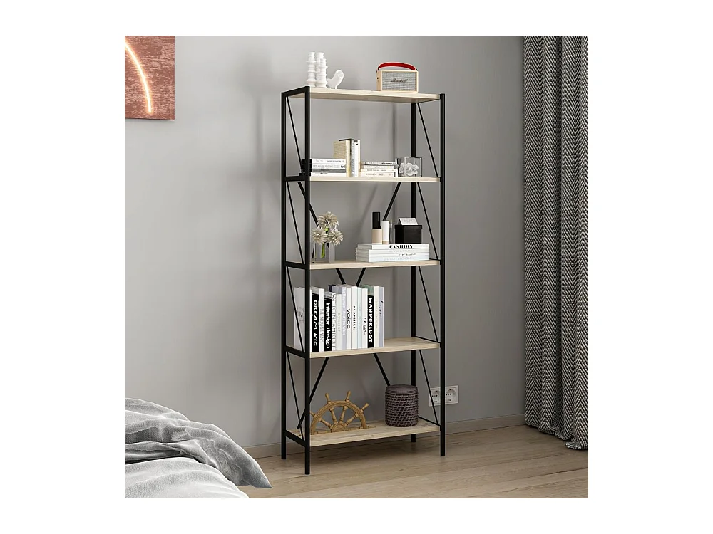 Libreria nera e rovere Axel 62x26x150H – Stile industriale e funzionalità per ogni ambiente