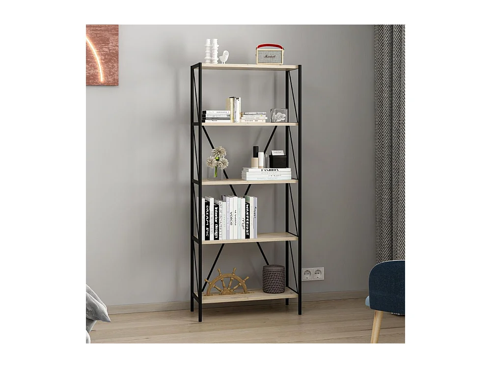 Libreria nera e rovere Axel 62x26x150H – Stile industriale e funzionalità per ogni ambiente
