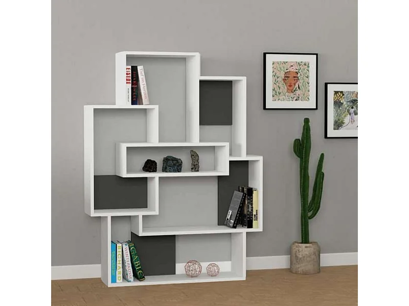 Libreria design Barce 101x22x132h colore bianco antracite