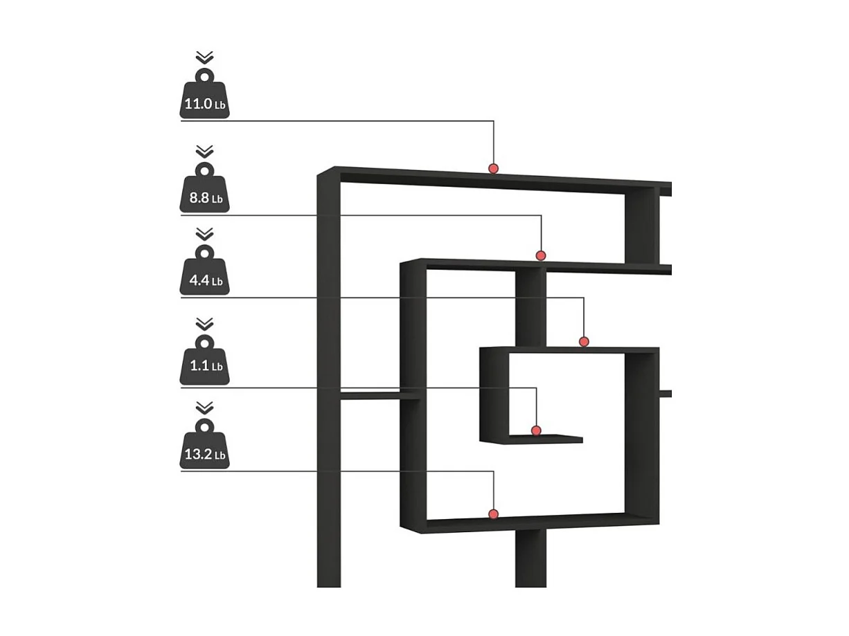 Libreria antracite con 9 ripiani Labirent 125x22x129
