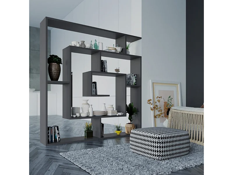 Libreria antracite con 9 ripiani Labirent 125x22x129