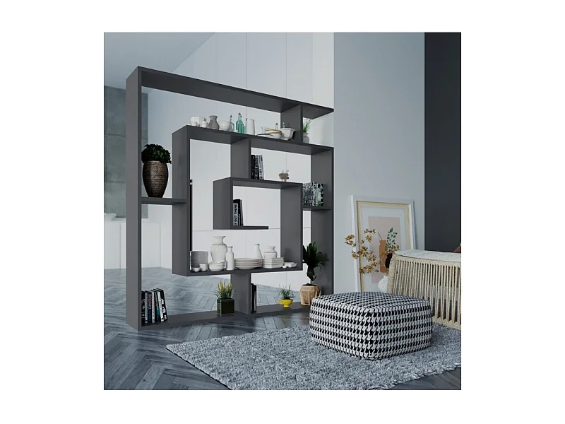 Libreria antracite con 9 ripiani Labirent 125x22x129