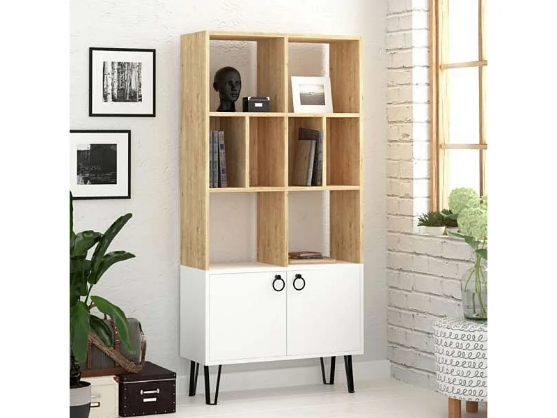 Libreria con ante Bene 80x30x166h colore bianco rovere