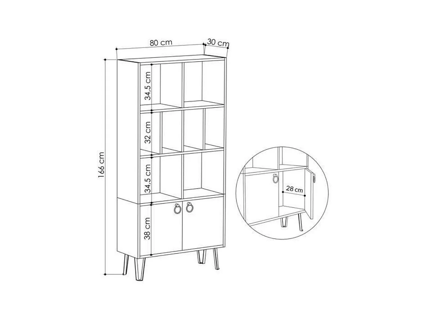 Libreria con ante Bene 80x30x166h colore bianco rovere