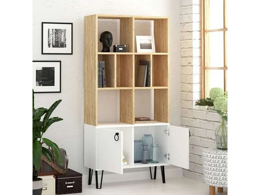 Libreria con ante Bene 80x30x166h colore bianco rovere