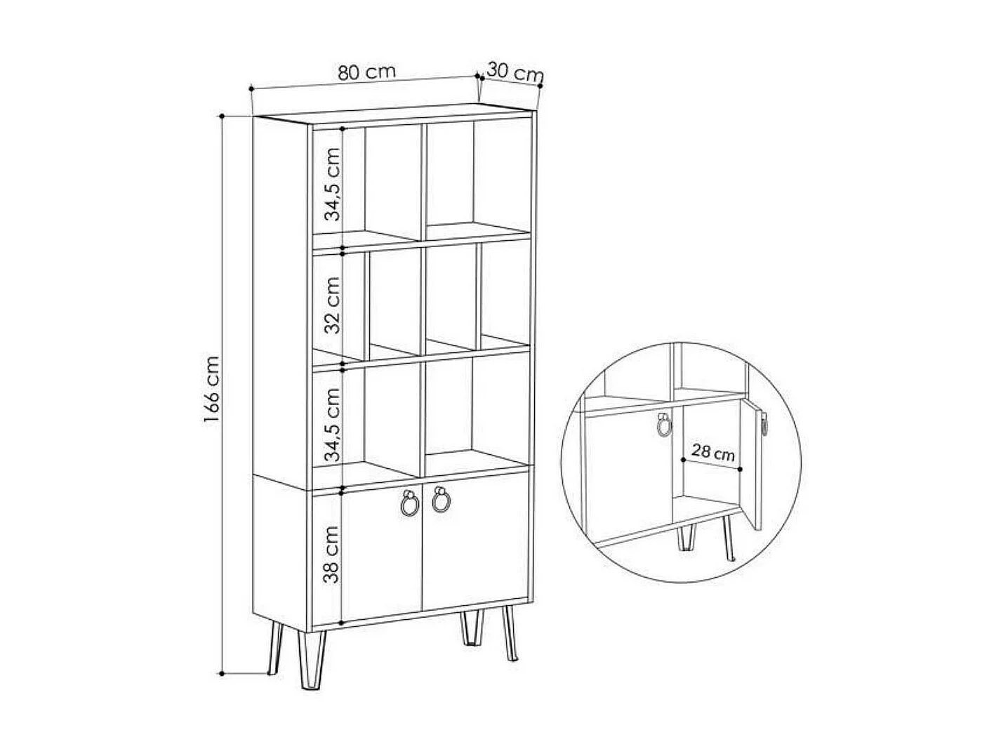 Libreria con ante Bene 80x30x166h colore bianco rovere
