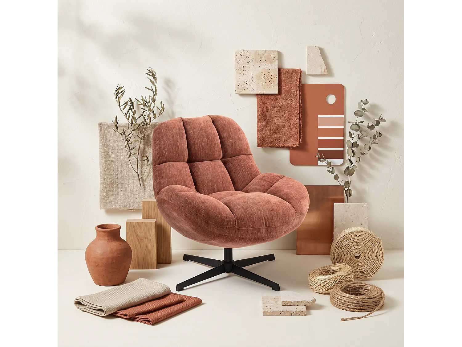 Fauteuil pivotant terracotta