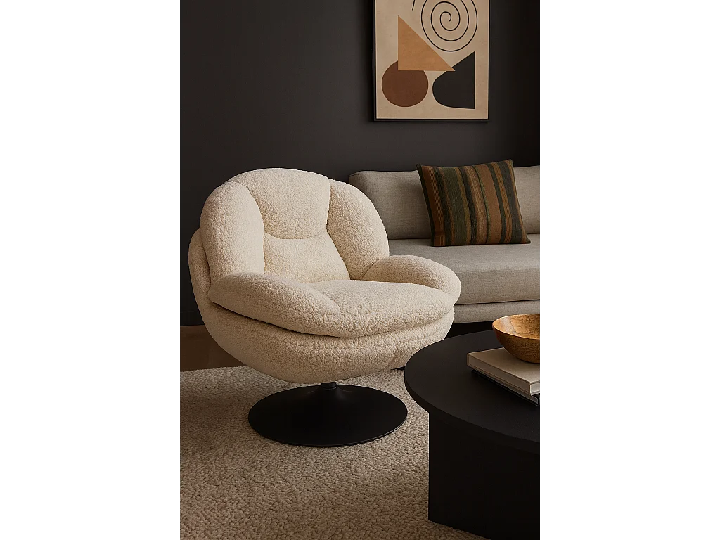 Fauteuil pivotant effet bouclette blanc