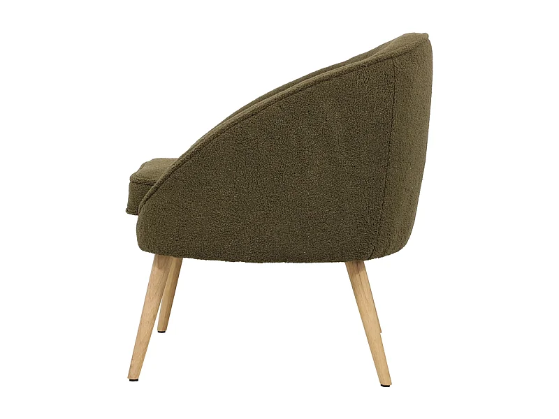 Fauteuil tissu effet laine bouclette kaki pied wengé