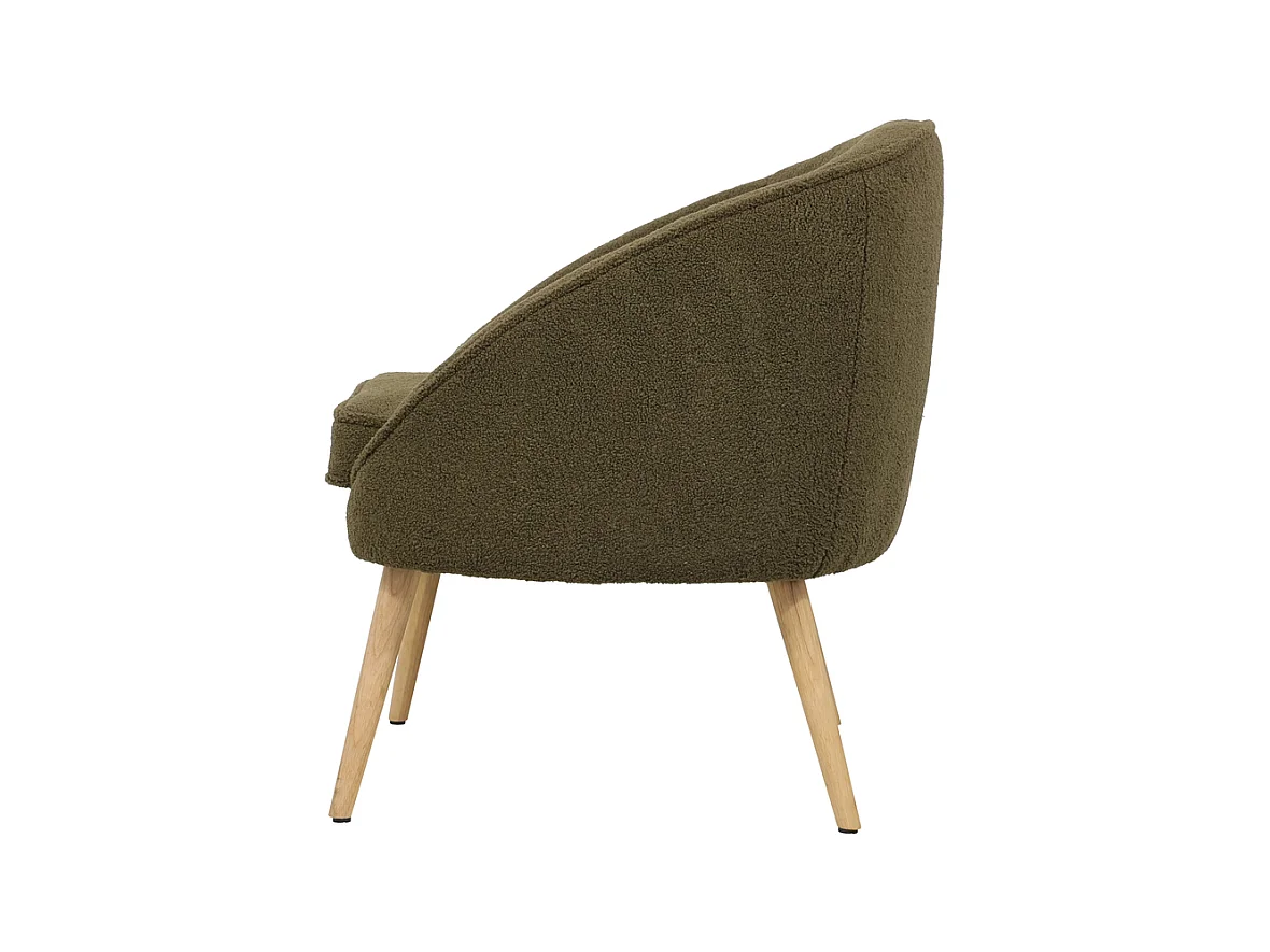 Fauteuil tissu effet laine bouclette kaki pied wengé