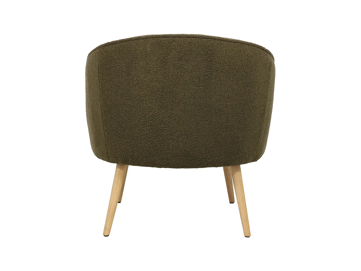 Fauteuil tissu effet laine bouclette kaki pied wengé