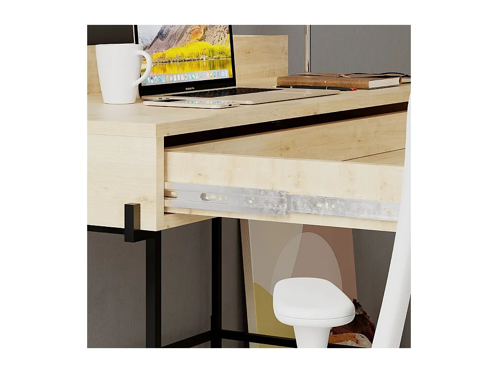 Scrivania rovere con dettagli antracite e gambe nere Leila 110x60x101