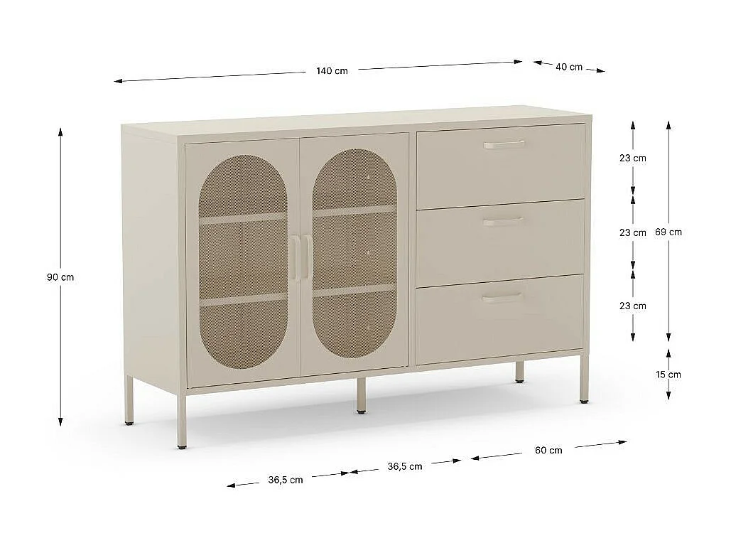 Dressoir Diora - 140x40x90cm - Beige