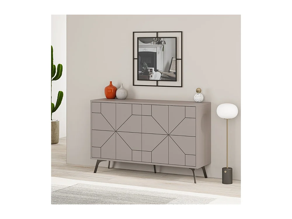 Madia 4 ante con disegno geometrico Dune 123x35x77,4 colore tortora