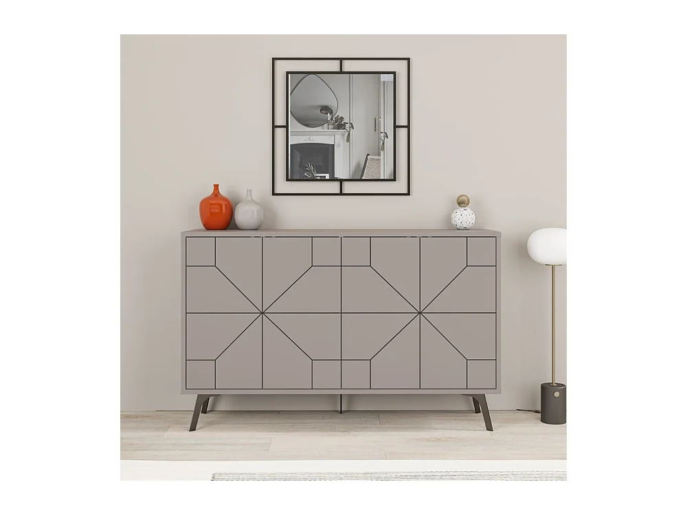 Madia 4 ante con disegno geometrico Dune 123x35x77,4 colore tortora