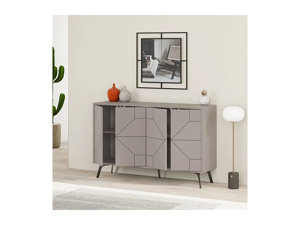 Madia 4 ante con disegno geometrico Dune 123x35x77,4 colore tortora