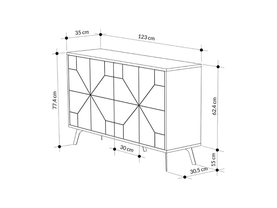 Madia 4 ante con disegno geometrico Dune 123x35x77,4 colore tortora