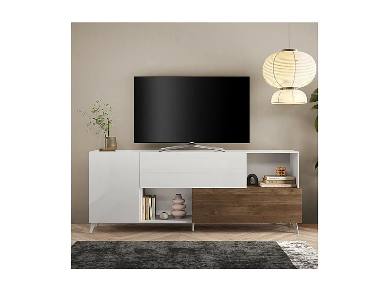 Madia Marion 240x42x94h colore bianco lucido e mercure