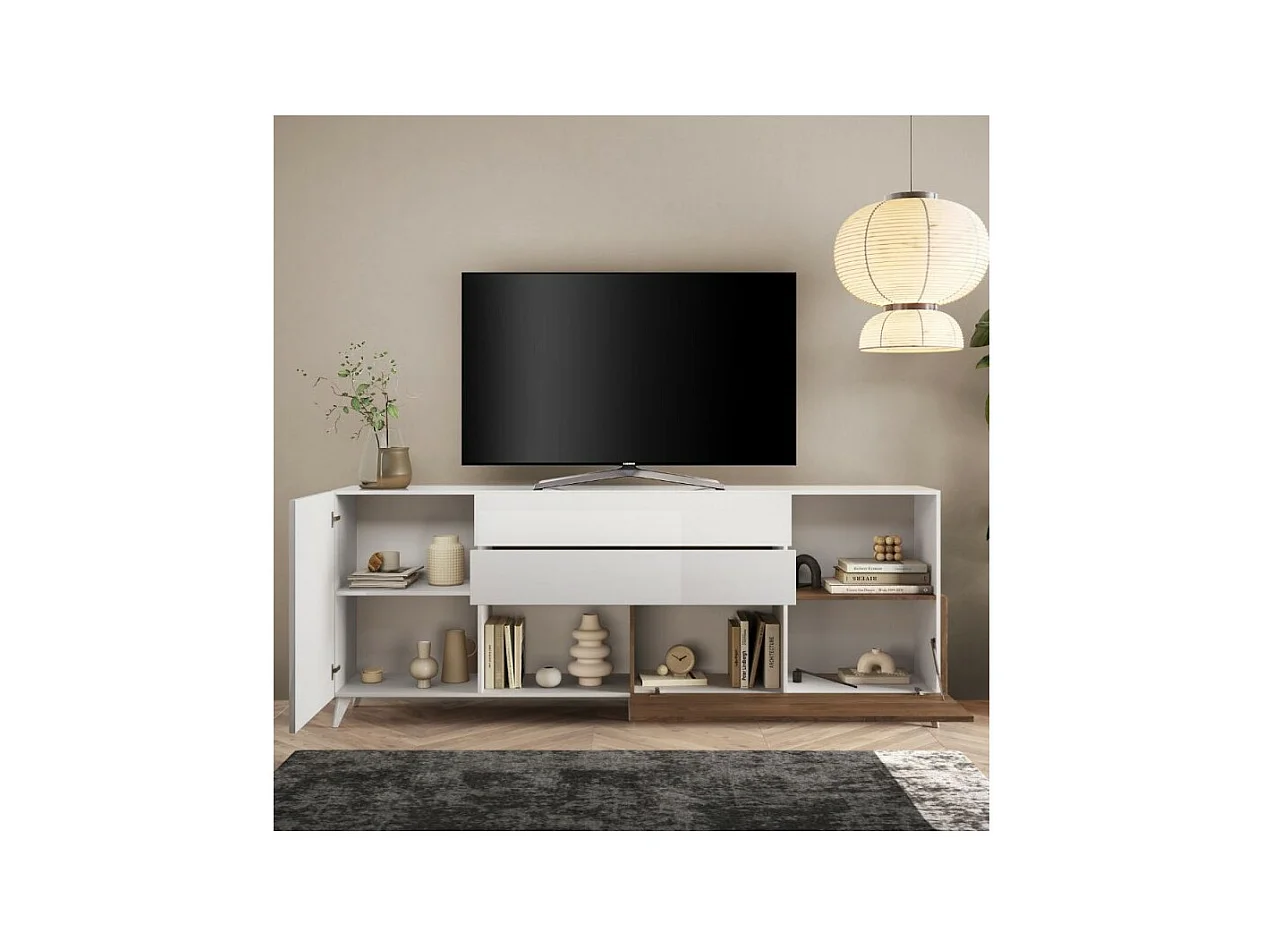 Madia Marion 240x42x94h colore bianco lucido e mercure