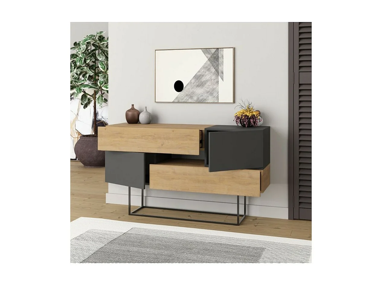 Madia rovere e antracite 2 ante e 2 cassetti Eros 145x40x82h