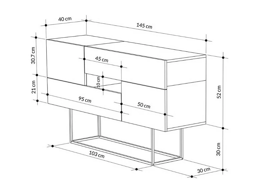 Madia rovere e antracite 2 ante e 2 cassetti Eros 145x40x82h