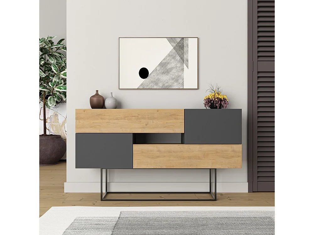 Madia rovere e antracite 2 ante e 2 cassetti Eros 145x40x82h