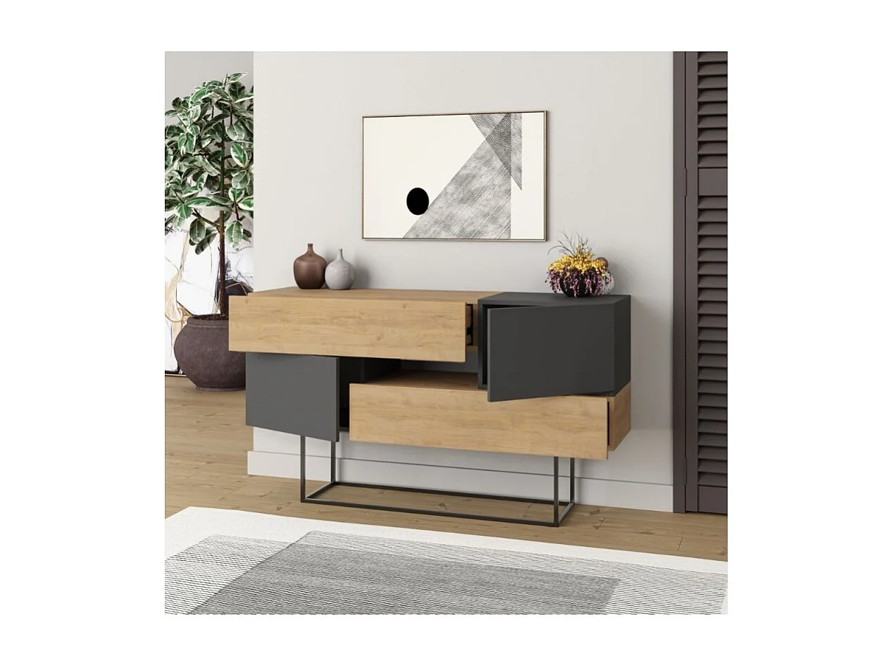 Madia rovere e antracite 2 ante e 2 cassetti Eros 145x40x82h