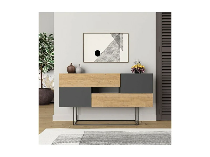 Madia rovere e antracite 2 ante e 2 cassetti Eros 145x40x82h