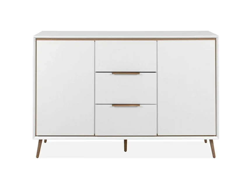 Madia colore bianco con particolari quercia 2 ante e 3 cassetti Arona01B 135x38x90H