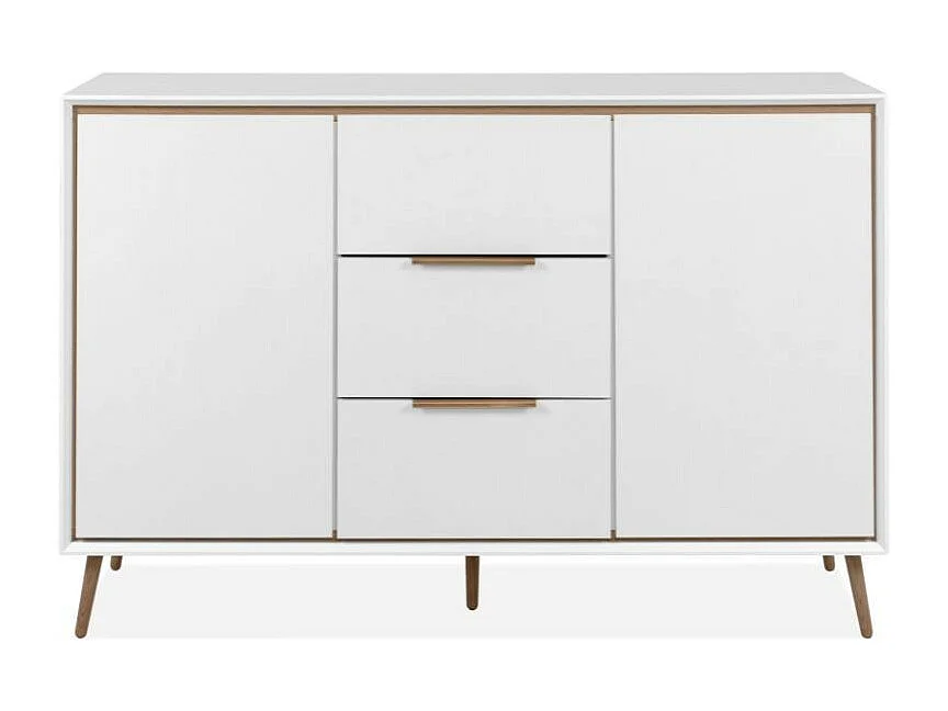 Madia colore bianco con particolari quercia 2 ante e 3 cassetti Arona01B 135x38x90H