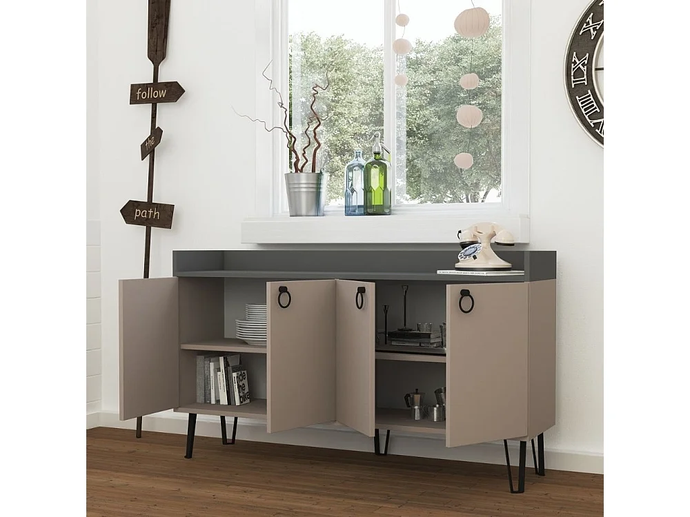 Madia 4 ante Dea 140x36x80 h colore tortora antracite