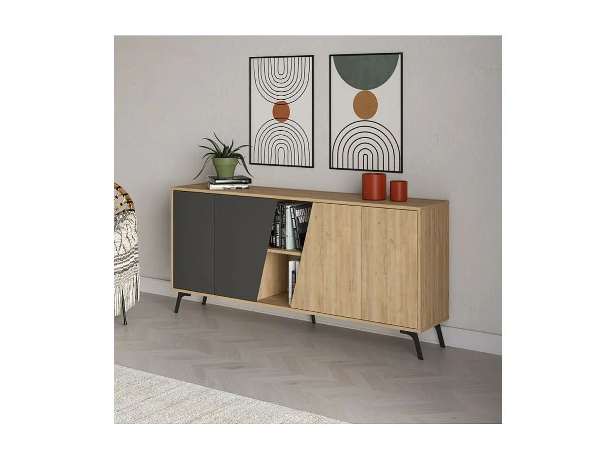 Madia 4 ante Fiona 180x35,6x82H colore rovere e antracite